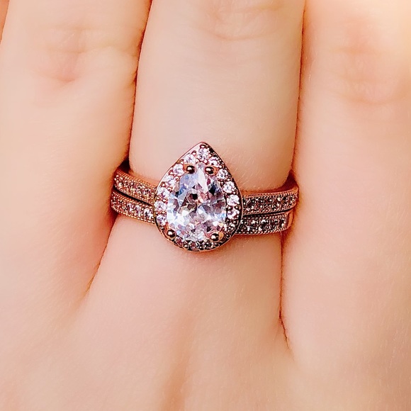 NWOT 2 pcs /set water drop sterling silver ring - Picture 3 of 9